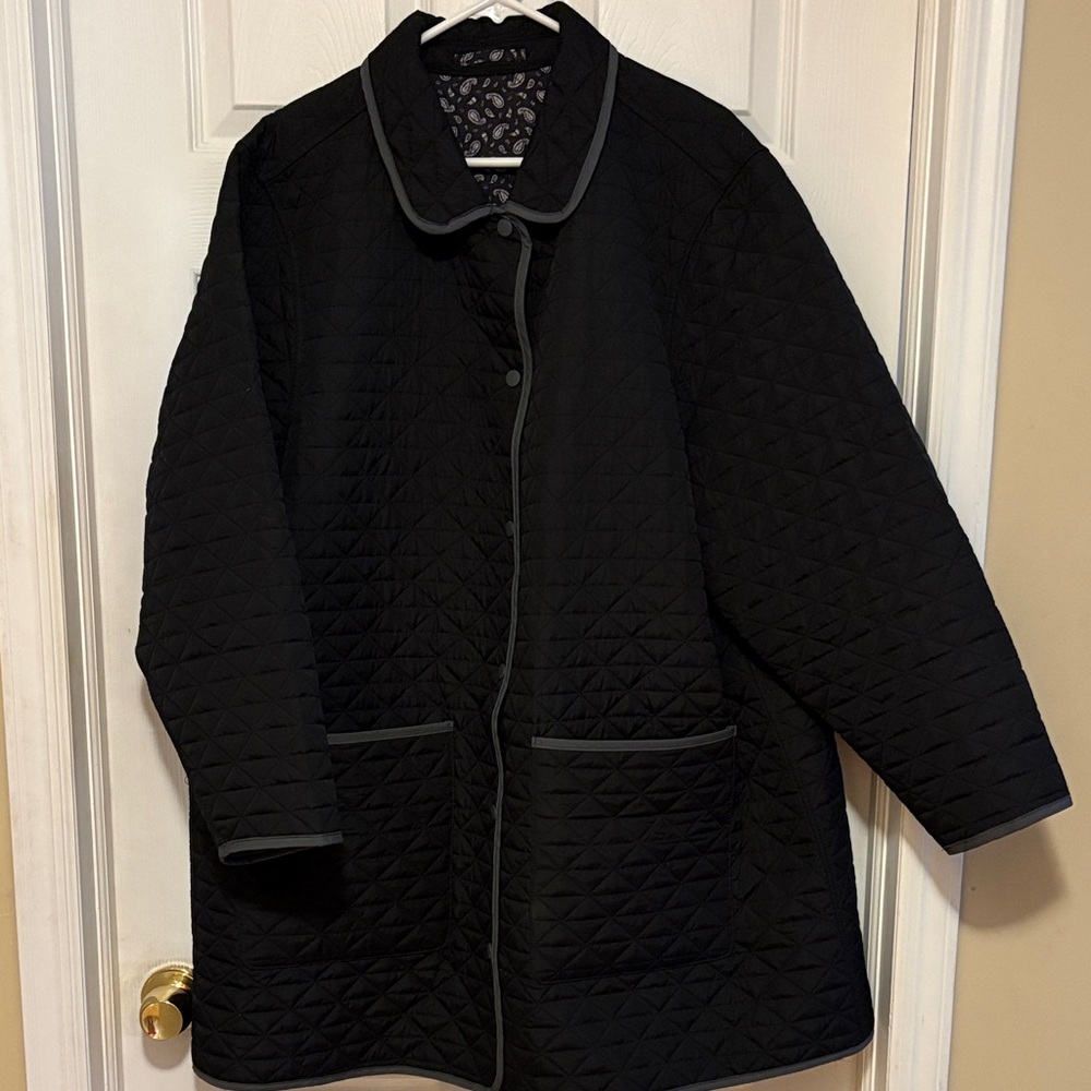 Lands' End Black and Paisley Reversible Quilted Puffer Jacket